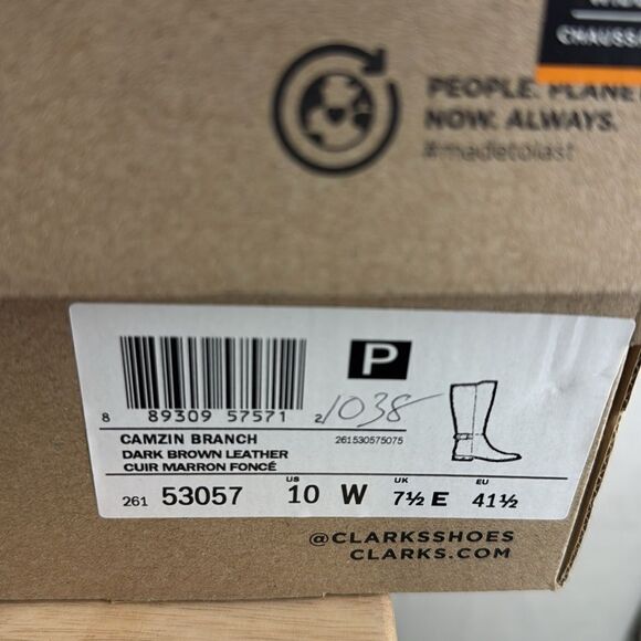 Clarks Camzin Branch Tall Regular Calf Boots- Dark Brown Leather- Sz 10 Wide - Picture 9 of 9